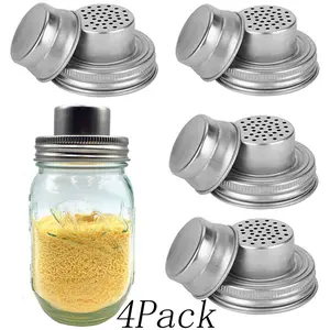 4 Pack Mason Jar Shaker Lids Stainless Steel with Silicone Seals for Spices Dredge Flour Sugar Salt Peppers and Any REGULAR MOUTH Canning Lid