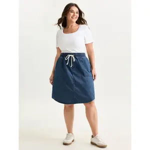 BLOOMCHIC Women's Plus Size Stretchy Fabric Lady Fitted Straight-Fit Denim Mini Skirt Bottom Garment, M-6X Sizing 2026 Summer Vibes Swimweek