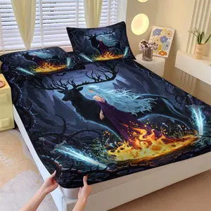 Mystical Fantasy-Style Elk & Witch Fitted Sheet Set (2 Pillowcases) – Soft & Cozy, Perfect Gift for Edgy Enthusiasts, Magical Highlight of the Room