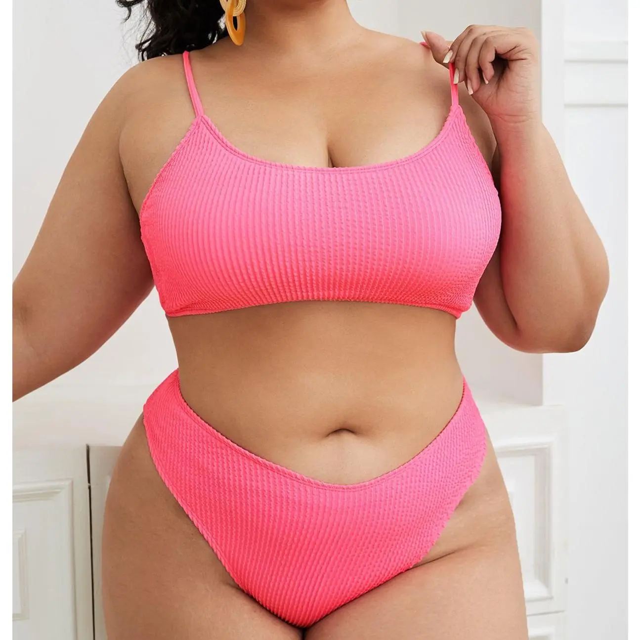 Plus Size Solid Color Bikini Swimsuit*