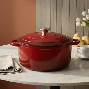 5QT Red Enameled Cast Iron Dutch Oven with Lid, Non-Stick Dutch Oven Pot for Sourdough Baking,Braising, Stewing, Compatible with All Stovetops & Oven Safe up to 500°F, Easy Clean, Perfect for HomeCooking & Gatherings