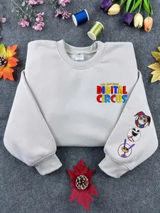 Digital Circus Inspired Embroidered Sweatshirt – Cute Cartoon Character Gamer Gift