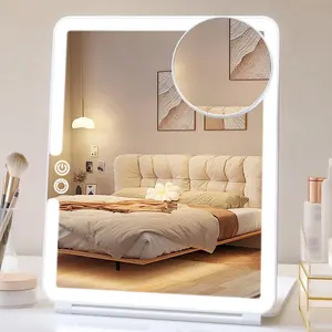 Rechargeable Large Travel Makeup Mirror with Lights, 1800mAh 10x7.5 Portable Lighted Makeup Mirror with 3 Color Lights, Dimming Folding Light Up Travel Mirrors with 10X Magnifying Mirror