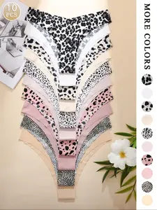 Women's Leopard & Plain Color Thongs, All-Season Fitted Casual Underwear, Womenswear Breathable Comfort Design, Ideal for Daily Wear