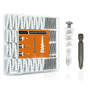 200 count Drywall Anchors and Screws Kit, 100 count Self-Drilling Plastic Wall Anchors with 100 count #8 Phillips Screws & PH2 Bit, Heavy Duty Anchors for  Pictures, Shelves,  Mounting