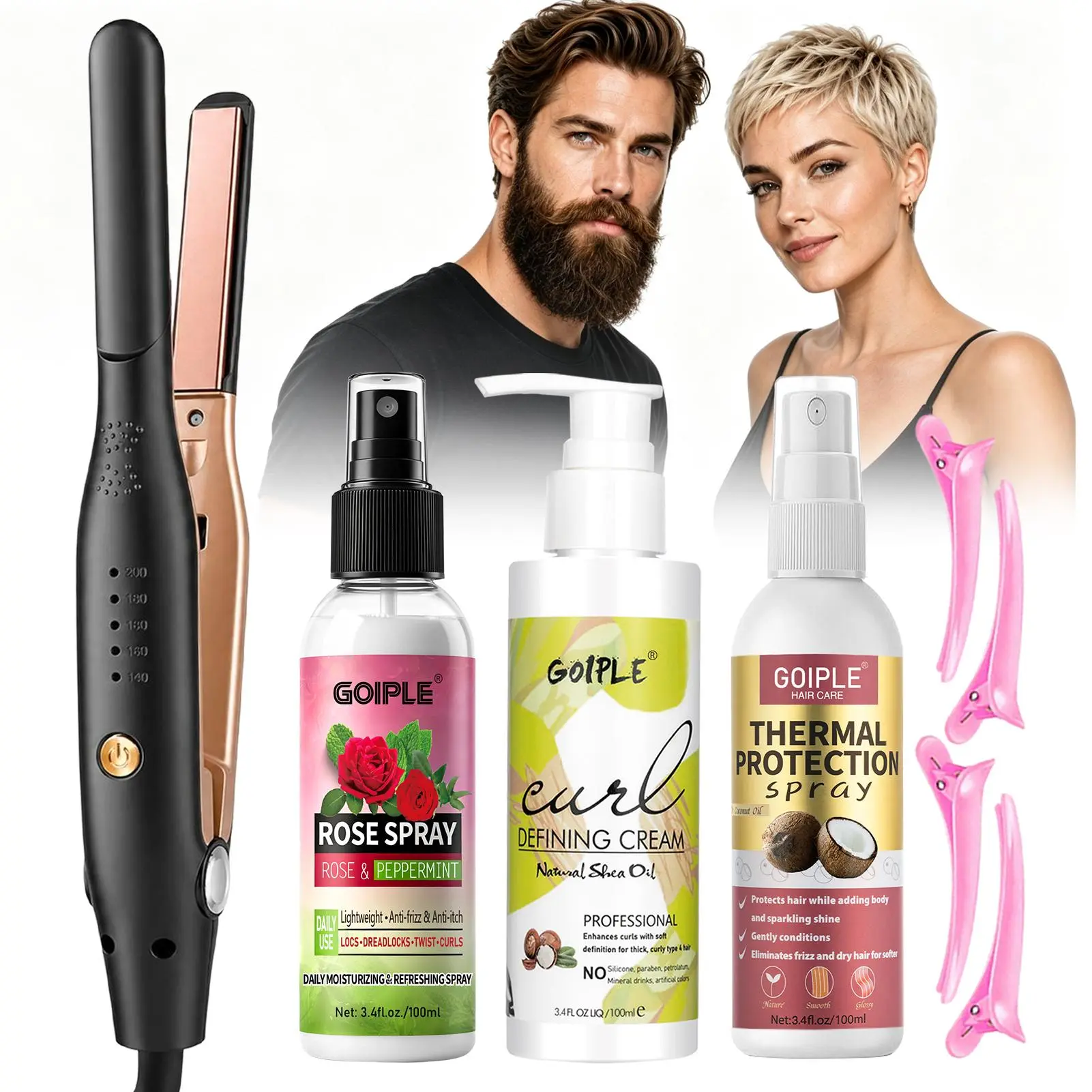 Goiple Pencil Flat Iron - Heated Smoothing Straightener, Portable Styling Tool for Pixie Short Hair & Edges, Women's Black Hair Straightening & Frizz Control