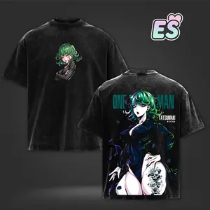 EmberSouth Tatsumaki One Punch Man Anime Double Printed Vintage Washed Tee Unisex Oversize Heavyweight Cotton Manga Graphic Crewneck Soft Tops Natural Shade T-shirt Anime Gift - Apparel