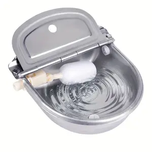 Stainless Steel Automatic Animal Water Bowl Dog Cat Poultry Water Dispenser with Drain Hole Float Valve Auto Water Level Control Hose Not Included