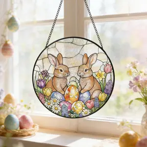 Easter Bunny Acrylic Suncatcher – Stained Glass Style Rabbit Window Hanging, Spring Easter Decor, Gift for Rabbit Lovers