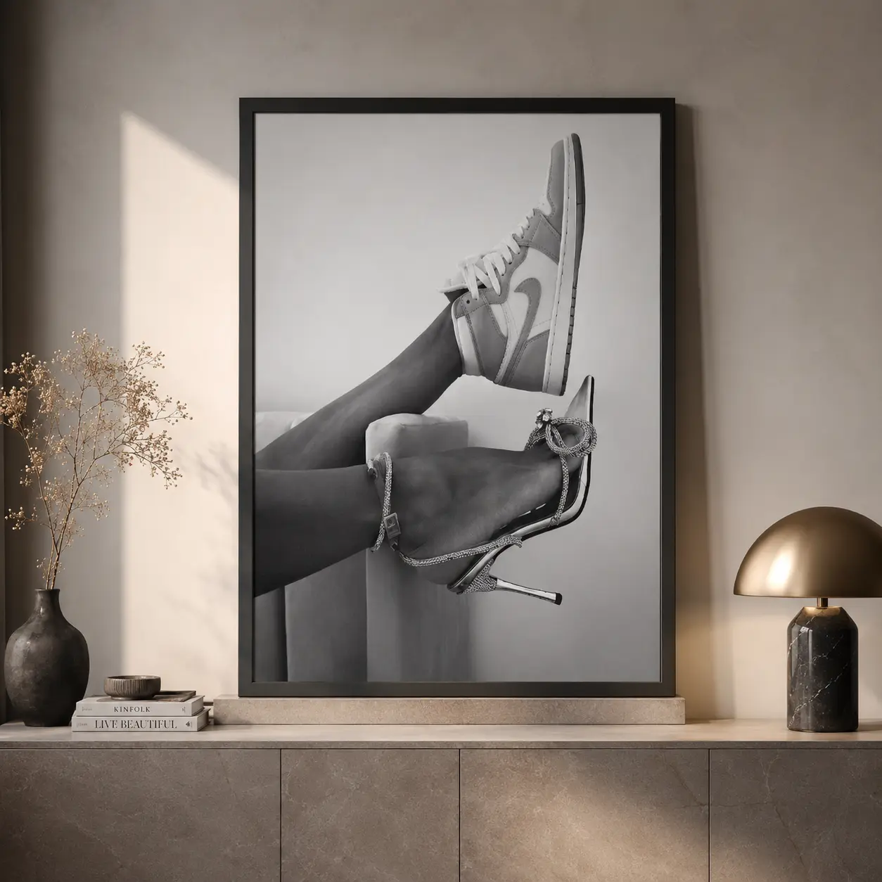 Heels & Sneakers Poster | Black & White Hypebeast Wall Art | Girl Bedroom Decor
