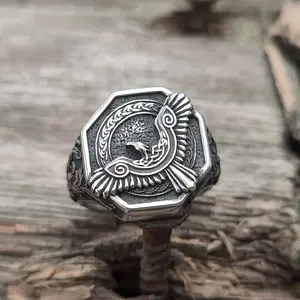 GTHIC Norse Viking Flying Eagle Stainless Steel Ring for Men Women Daily Wear Father's Day Gift