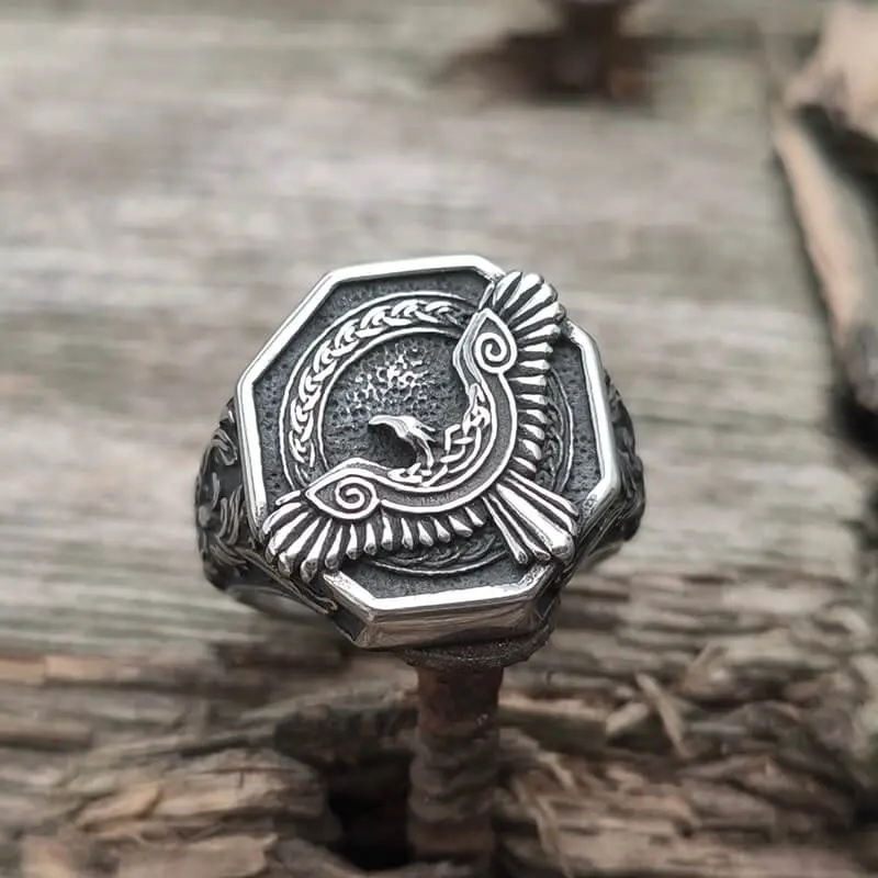 GTHIC Norse Viking Flying Eagle Stainless Steel Statement Metal Fashion Ring, Men's Jewelry, Unique Gifts for Man for Daily Wear, Statement Ring, Metal Ring