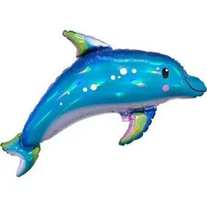 29" Iridescent Blue Dolphin Shape Helium Foil Balloon 1ct #39376.