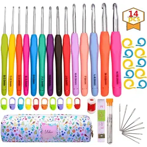 Crochet Hooks Set, 14 Sizes 2mm(B)-10mm(N)  Crochet  with Case for  Hands, Extra Long Crochet Kit