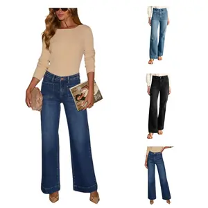 Women's Wide Leg Jeans High Waisted Straight Leg Stretchy Denim Pants with Pockets