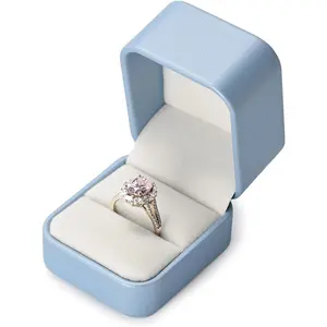 Luxury Leather  Ring Box Engagement Ring Box Wedding Day Keepsake Case(Sky Blue)
