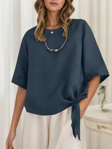 Women's Solid Color Basic Minimalist Loose Fit Blouse Shirts, Casual Short Sleeve Round Neck Top Knot for Daily Wear, Ladies Clothes for Summer Womenswear