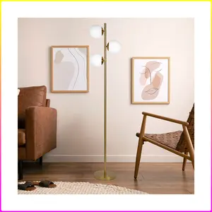 Brilliance Modern Gold Brush Floor Lamp, Opal Glass Shades and Round Metal Base