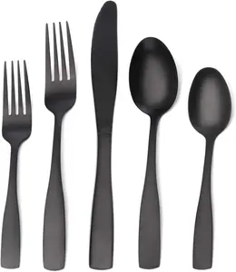 Matte Black Silverware Set, Satin Finish 20-Piece Stainless Steel Flatware set, Tableware Cutlery Set Service for 4, Utensils for Kitchens, Dishwasher Safe