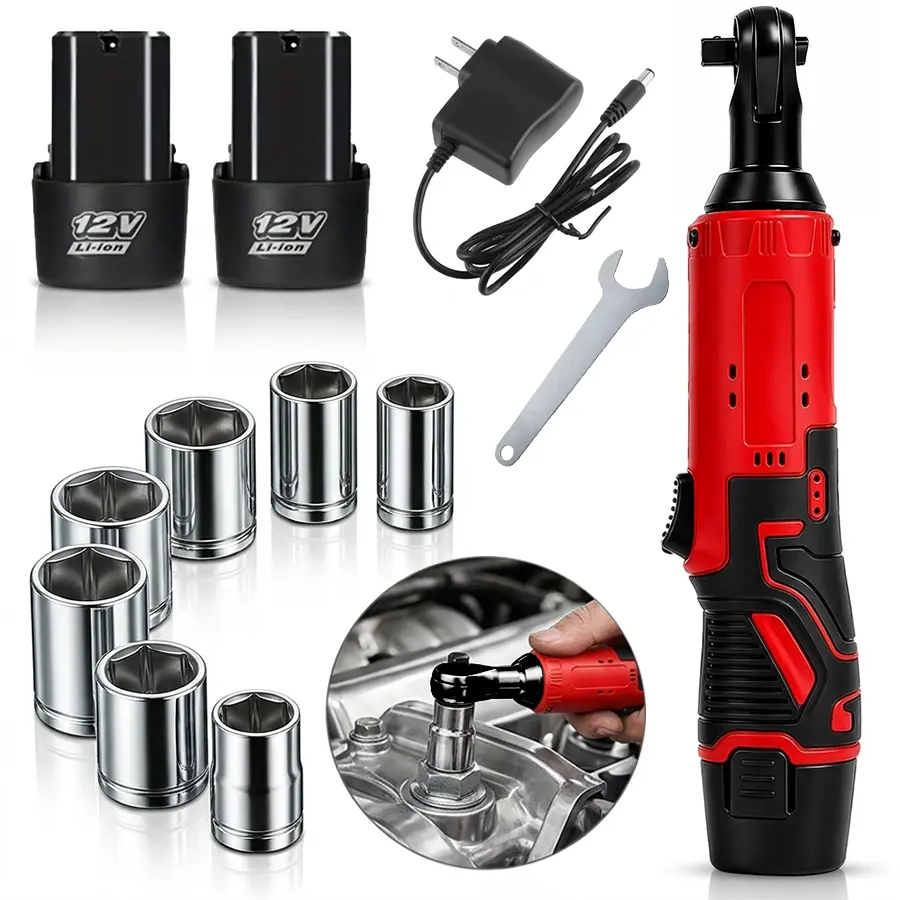 Cordless High Torque Electric Right-Angle Ratchet Wrench, 3/8-Inch Drive, 45 Nm Socket Ratchet Wrench for Bolt and Nut Removal, Car Repair Tool, Professional Power Tools