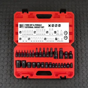 31-Piece Torx Driver Socket & Internal-Thread External Socket Set | 14 Star Drivers (T8-T70) & 12 Internal-Thread E-Torx Sockets (E4-E24) | 4 Impact Socket Adapter Set