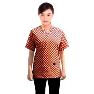 Red Square Print Scrub Top V Neck 2 Pocket Half Sleeve in Poplin Fabric 35% Cotton 65% Polyester Uniforms Workwear Comfort Clothes Printed Fit Womenswear