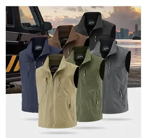 Men’s Outdoor Work Vest — Multi-Pocket Stand Collar Zip Vest, Breathable Quick-Dry Sleeveless Jacket for Fishing and Photography