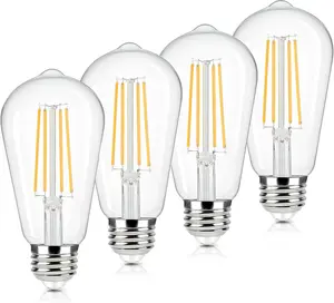 4-Pack Vintage LED Edison Bulbs 60W Equivalent, 6W ST58 2700K Warm White Antique LED Filament Bulbs, E26 Medium Base, Non-dimmable Clear Glass Style for Home and Commercial