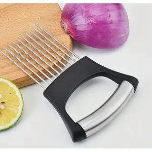 Stainless Steel Onion Slicer - a Manual Vegetable And Fruit Cutter with a Secure Holder, Onion Holder, Meat Tenderizer, Essential Tool for Cutting Fruits And Vegetables in Kitchens And Restaurants