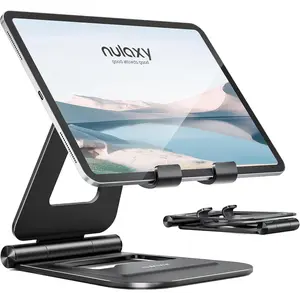 Aluminum Dual Foldable iPad Stand, Fully Adjustable Desktop Tablet Holder, iPad Accessories for Office Kindle Compatible with Mobile Devices iPad Pro/Air/Mini, iPhone Pro/Max/Plus, Rose Gold