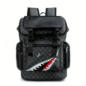 Shark Mouth Backpack PU Leather Laptop Bag for College Travel 2025 Dry Clean Unisex Multi-Functional Large Capacity Youth Unisex2025