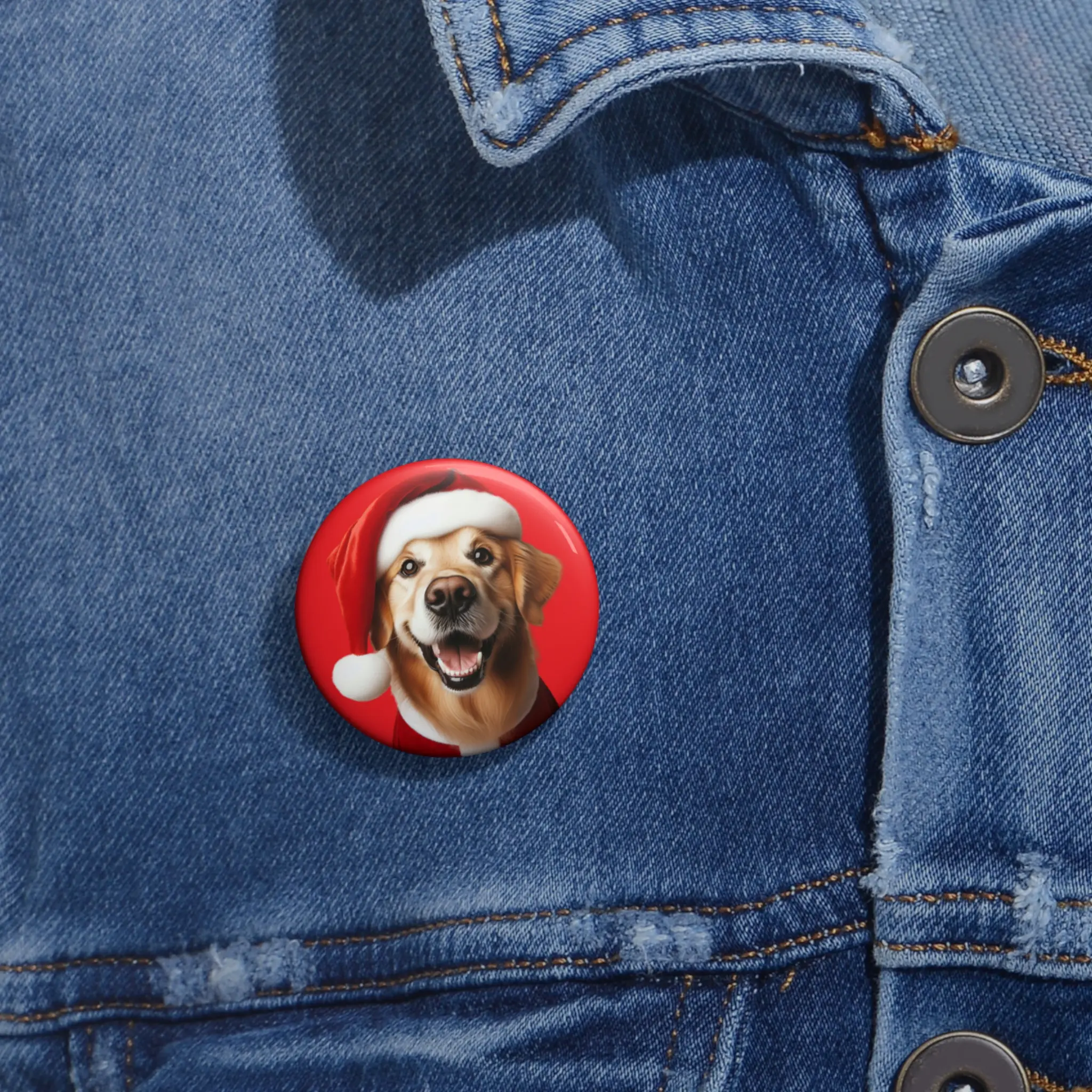 Santa Golden Retriever Pin Buttons - Cute Animal Accessories, Pet Lover Gift, Customized Badges, Backpack Pins, Lapel Pins