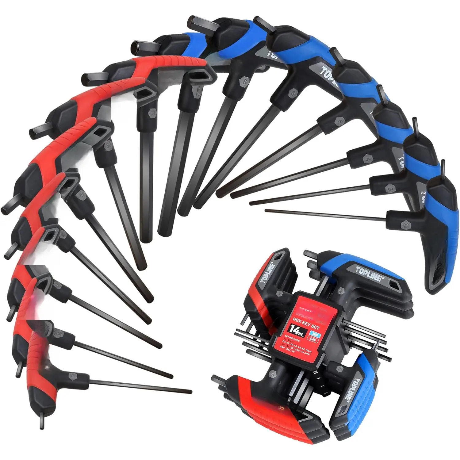 14- T-Handle Hex Key Set, Metric&SAE, Long Arm Hex , Portable Allen Wrenches Sets with Storage Rack for Basic Home Repair and Mechanics Maintenance