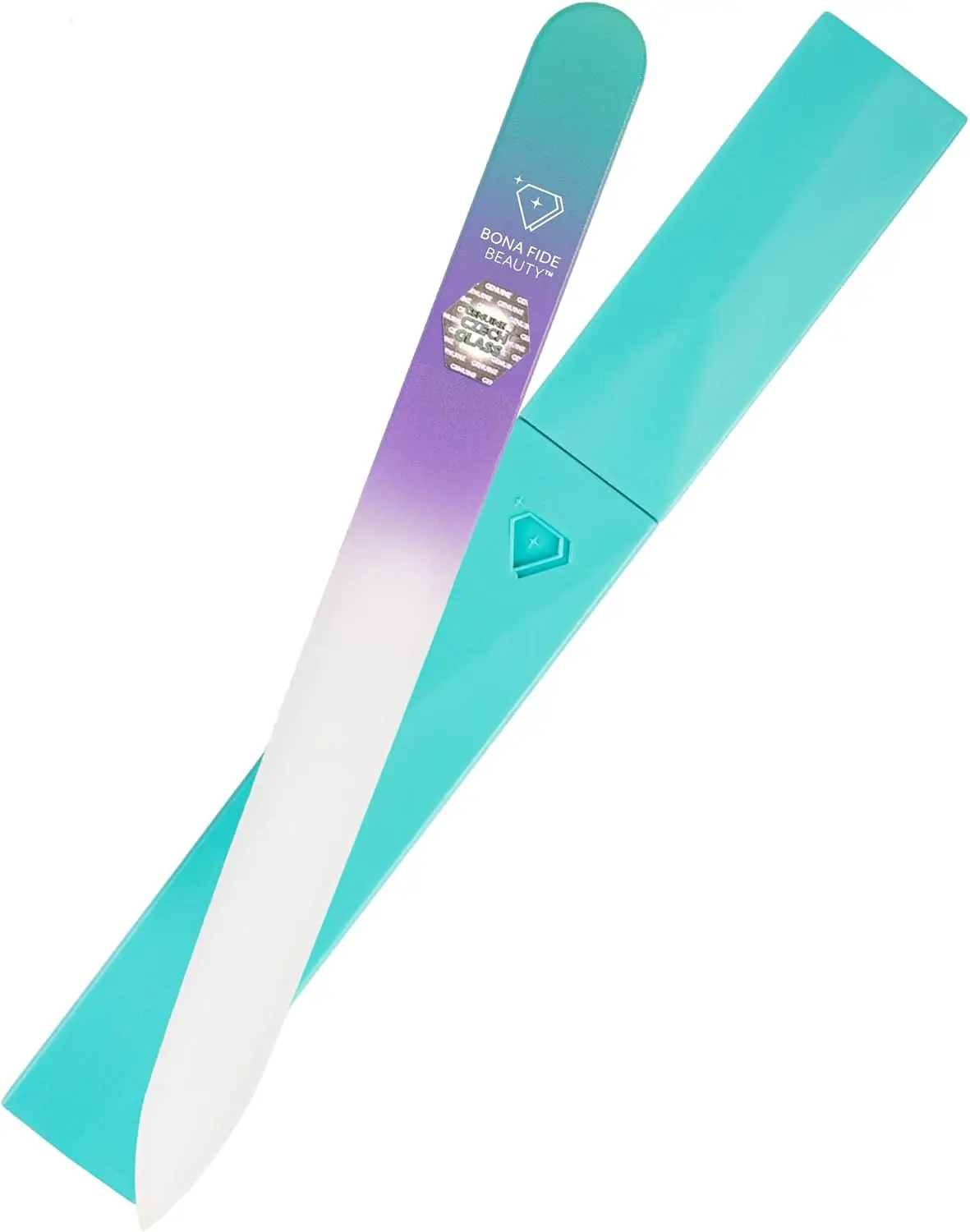 Czech Glass Nail File with Case in Pastel Green Violet | Crystal File for Natural Nails with Protective Case, Nail Care Tool Gifts for Women, Fine Grit Gentle Nail Care