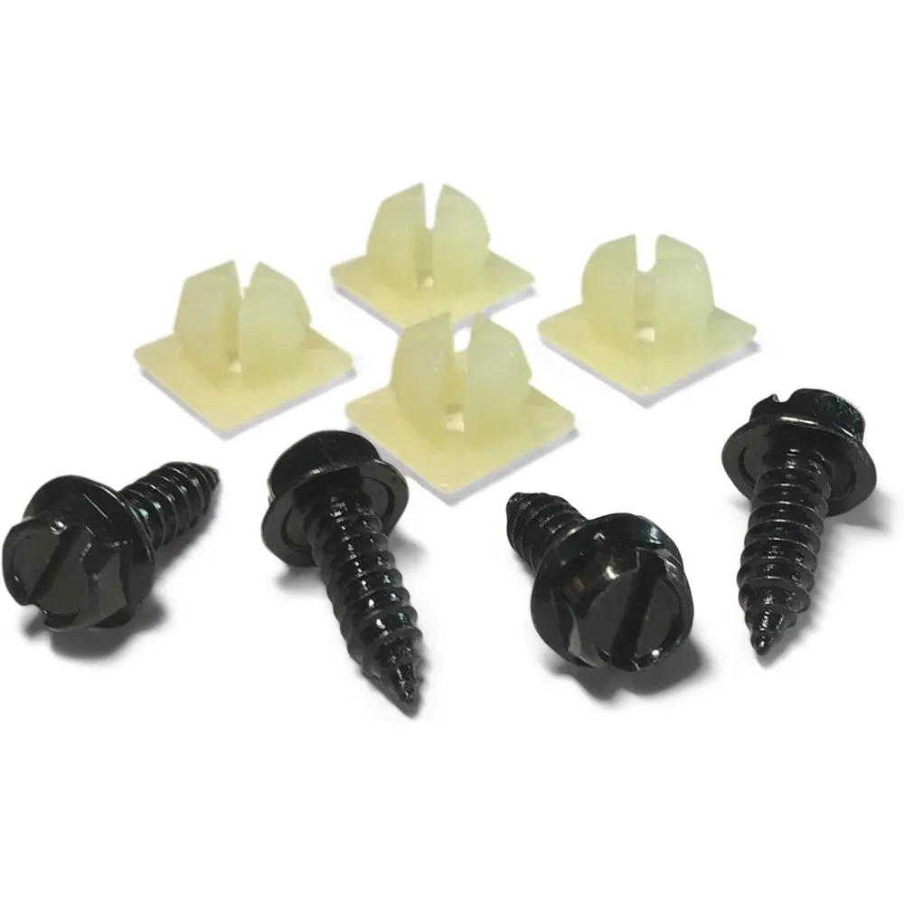 License Plate Screw Kit-Black, Fasteners with Nylon Screw Retainers For Mounting Front and Back License Plates On Cars, SUVs, Trucks - Rustproof, Self Tapping Bolts (Black Stainless Steel)