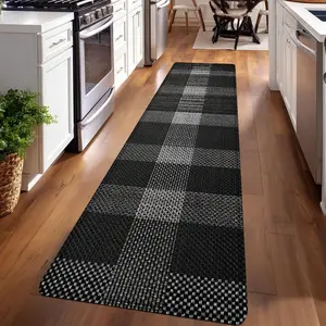 1PC， Black and White Checkered Fabric Patterned strip rugs, home décor, bathroom mats, entryway mats, bathroom non-slip mats, indoor entrance rugs, bedroom bedside mats, kitchen mats, hallway rugs, flannel sponge rugs, hallway runner rugs