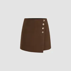 Cider [size 2-10] Wool-like Mid Rise Solid Button Mini Skort