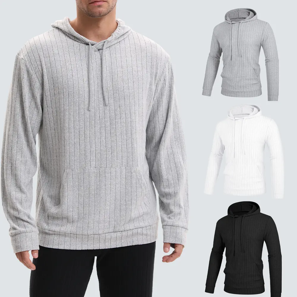Noeallyrisss Men's Ribbed Hoodie with Drawstring and Pockets - Comfortable and Stylish Pullover for Everyday Wear
