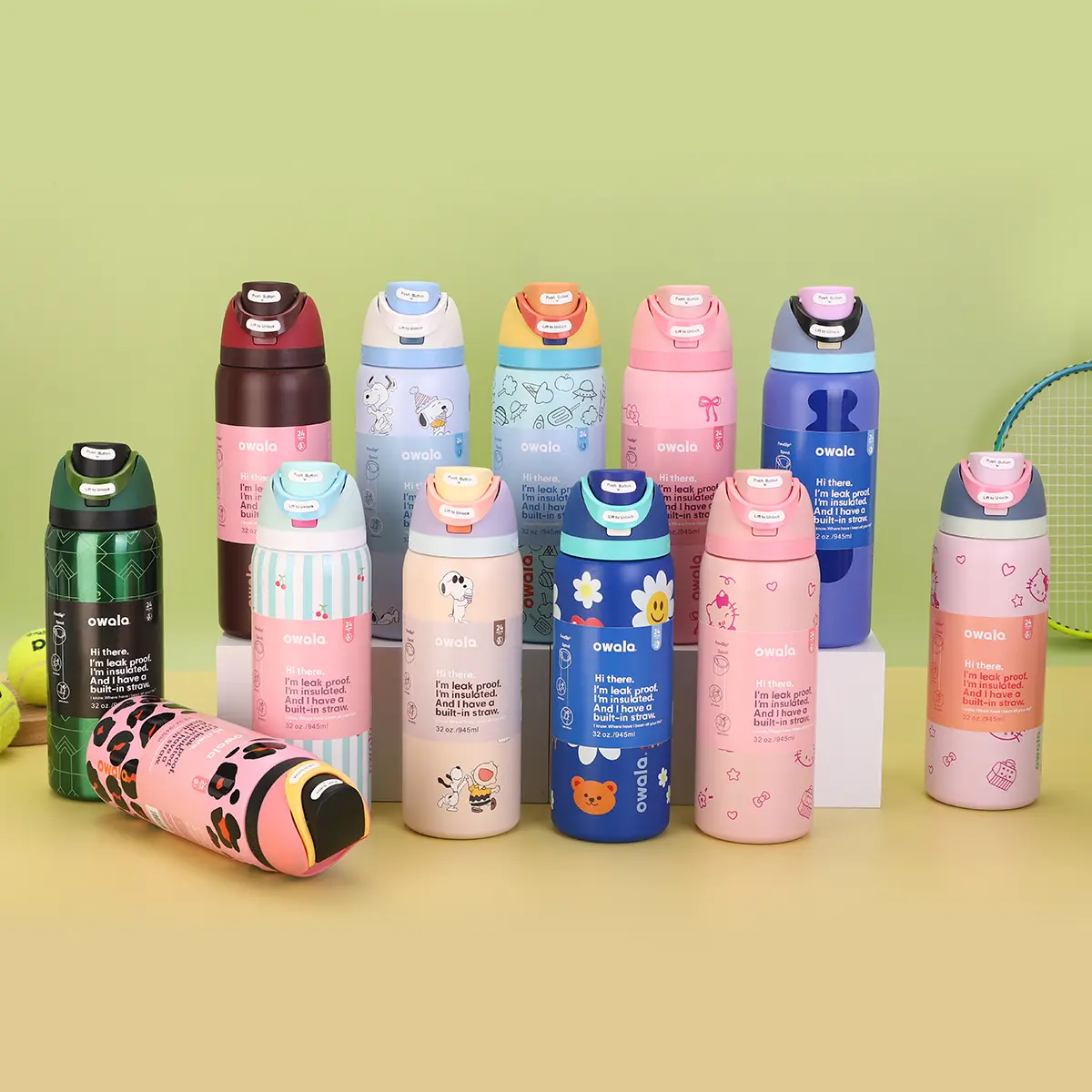 32oz fruit cup 304 double-layer vacuum stainless steel cartoon straw bouncing cup outdoor portable handle thermos cup