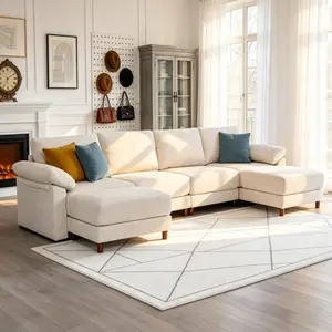 Modular Sectional Sofa with Double Chaise, Convertible U/L-Shaped Couch, Dark Gray Chenille for Large Living Room outdoorfun
