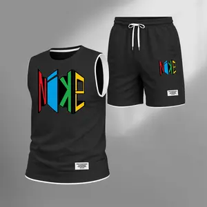 Men's Summer Basketball Set With "Letter" Print — Featuring A Sleeveless Tank Top Paired With Shorts, This Lightweight, Casual, And Street-Style Athletic Suit Is Perfect For Both Daily Wear And Vacationing