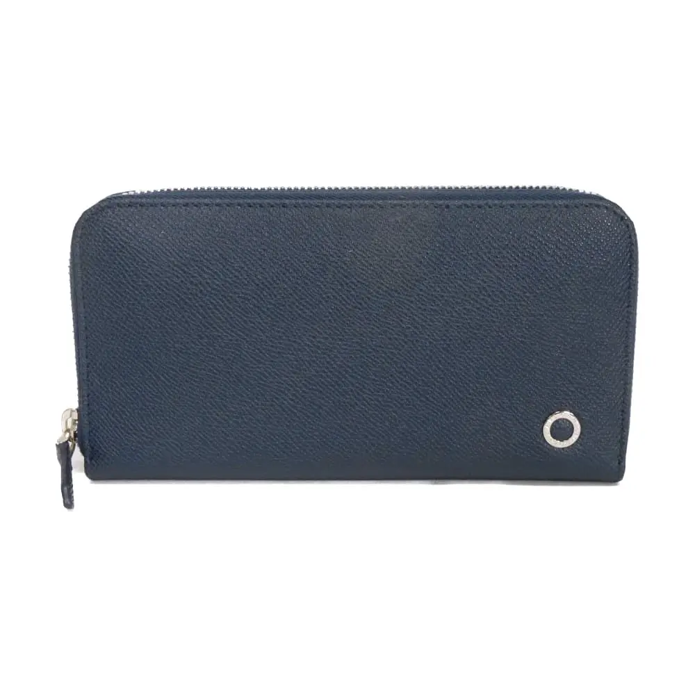 Pre-owned Bvlgari Calfskin Small Leather Goods BB Man Grained Calf Leather Long Zip Wallet