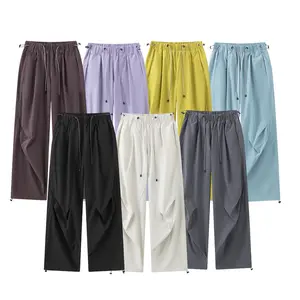 Women's Side Diagonal Big Pleat Dual-Wear Quick-Dry Parachute Pants - 8 Muted & Bright Dopamine Full Color Set, Womenswear Bottom