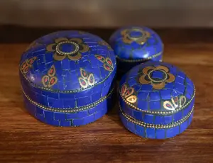 HANDCRAFTED LACQUER & GOLD INLAID NESTING BOXES - 3 IN 1 SET ORIENTAL KEEPSAKE CONTAINERS