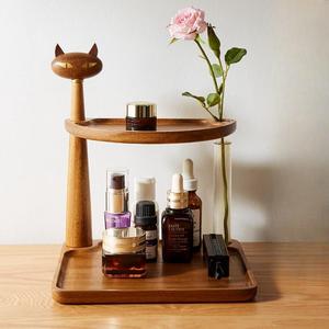 wooden cat design storage rack, 1 count 2-layer desktop storage rack, multifunctional storage organizer for home office kitchen bathroom, corner wall shelf, bathroom accessories, bathroom essentials accessories