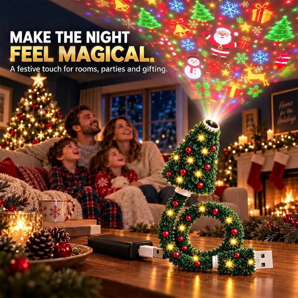 1 count Christmas Tree Projection Lamp, Flexible USB LED Night Light and Starry Projector, Festive Room Decor, Party Supplies