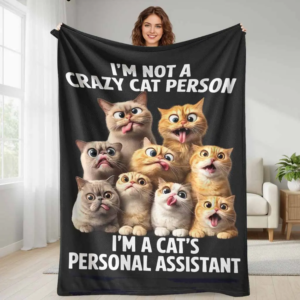 Funny Cat Faces Flannel Fleece Throw Blanket, Cute Cat Print, Soft, Breathable, Wrinkle Resistant, Durable, Lightweight Warm, Machine Washable, Perfect for Sofa Bed, Ideal Gift for Pet Lovers Home Decor Use, Animals