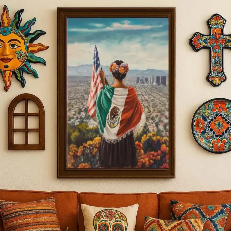 [UNFRAMED] Mexico Wall Art - Floral Corazon Mexicano Artwork for Kitchen Decor & Room Decor - Premium Quality Print on Paper - 24x36in Size - Ideal Gift for Mexican Heritage Lovers