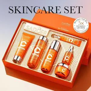 Sadoer 5x South Korea Vitamin C Facial Care Set, Collagen + Hyaluronic Acid + Niacinamide, Moisturizing Brightening Firming, All Skin Types
