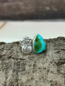 Handmade Sterling Silver Sonoran Mountain Turquoise Snowman Adjustable Ring "Signed Nizhoni"